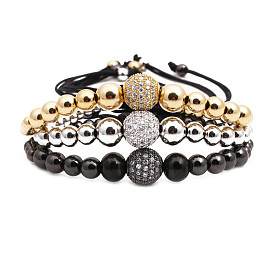 Adjustable 10mm Crown Bracelet with Micro Pave Zirconia and Woven Ball