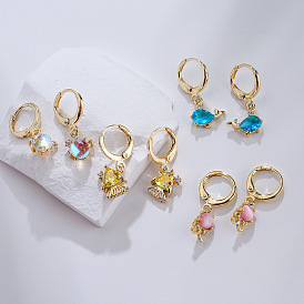 Ocean Animal Series Gold-Plated Copper Earrings with Micro-Inlaid Zircon for Women