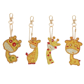 4 pcs bricolage diamant peinture girafe porte-clés kits, avec des strass de résine, stylo collant diamant, plaque de plateau et pâte à modeler
