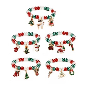 Эластичный браслет с акриловым жемчугом и подвесками из сплава эмали, рождественские украшения для женщин