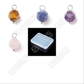 40piezas 4 estilos de dijes de piedra natural mixta facetada, ojo de tigre natural y sodalita y amethys y cuarzo rosa, con bucles de latón en tono platino, estrella cortada