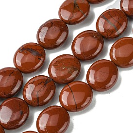 Natural Red Jasper Beads Strands, Flat Oval