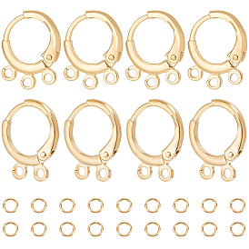 24шт 2 стиль латунные серьги-кольца Huggie Hoop фурнитура, с горизонтальными петлями и 50шт. 304 соединительными кольцами из нержавеющей стали, без никеля 