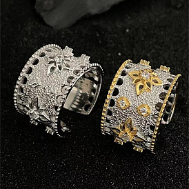 Кольца-манжеты из латуни с цветочным узором и кристаллами-стразами