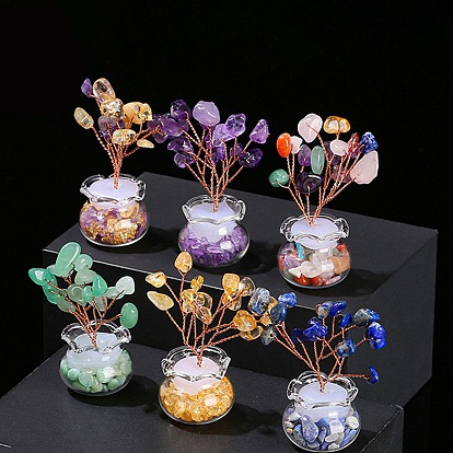 Елочные украшения из крошки натуральных драгоценных камней, Стеклянная ваза с медной проволокой, энергетический камень по фэн-шуй, подарок для украшения дома, рабочего стола