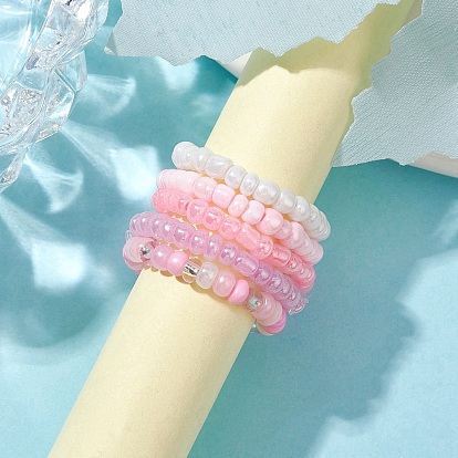 5 pcs 5 bagues extensibles en perles de verre de couleur, anneaux empilables