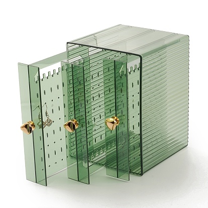 Rectangle Transparent Plastic Earrings Presentation Box, Jewelry Organizer Holder with 3 Vertical Drawers