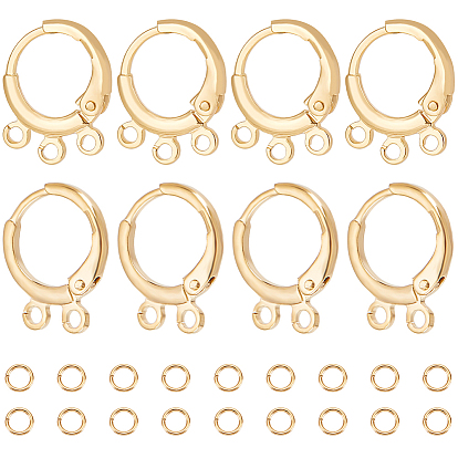 24шт 2 стиль латунные серьги-кольца Huggie Hoop фурнитура, с горизонтальными петлями и 50шт. 304 соединительными кольцами из нержавеющей стали, без никеля 