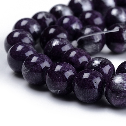 Natural Jade Beads Strands,  Brushed Silver Color, Dyed, Round