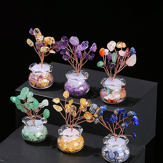 Елочные украшения из крошки натуральных драгоценных камней, Стеклянная ваза с медной проволокой, энергетический камень по фэн-шуй, подарок для украшения дома, рабочего стола