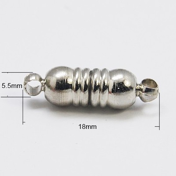 Латунные магнитные застежки с петлями, колонка, 18x5.5 мм, отверстие : 2 мм