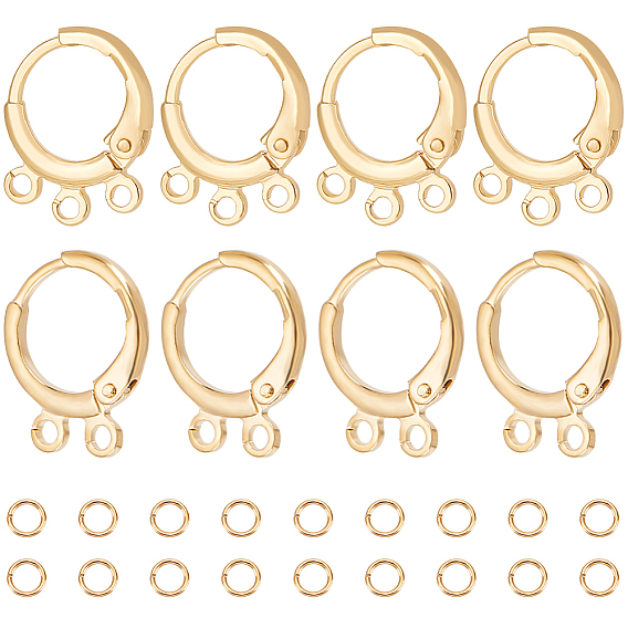 24шт 2 стиль латунные серьги-кольца Huggie Hoop фурнитура, с горизонтальными петлями и 50шт. 304 соединительными кольцами из нержавеющей стали, без никеля 