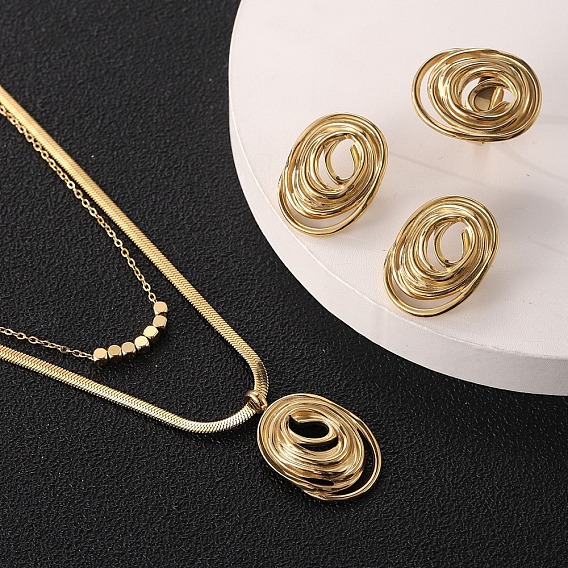 Овальный 304 ожерелье с подвеской из нержавеющей стали, серьги-гвоздики и кольцо