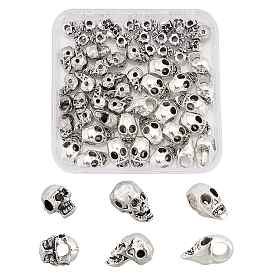 60Pcs 3 Style Tibetan Style Zinc Alloy Spacer Beads, Halloween, Skull