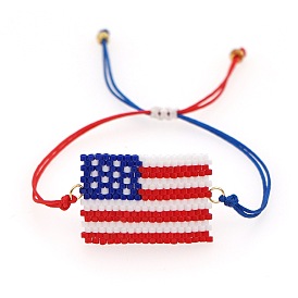 Handmade Patriotic Miyuki Beaded Cross Bracelet for Women - Celebrate with Style!