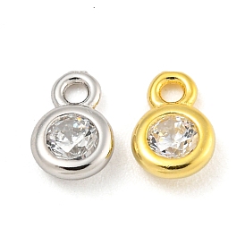 925 Sterling Silver Pave Clear Cubic Zirconia Flat Round Charms