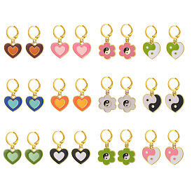 Tai Chi Peach Heart Oil Drop Earrings with Pink Butterfly Design - Double Layer Love Dangle Earrings for Women