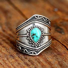 Retro bohemian turquoise irregular ring personality drop-shaped exaggerated jewelry
