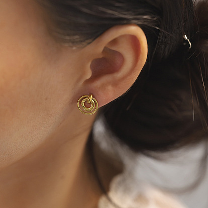 304 boucles d'oreilles en acier inoxydable pour femmes, plat rond