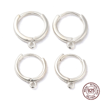 925 Sterling Silver Huggie Hoop Earring Findings, with Loops, with S925 Stamp