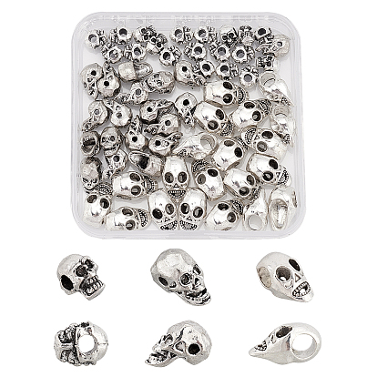 60Pcs 3 Style Tibetan Style Zinc Alloy Spacer Beads, Halloween, Skull