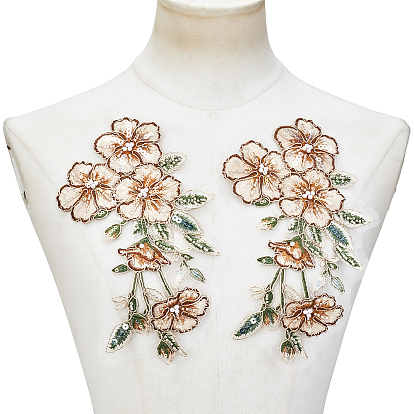 2шт. цветочные нашивки для одежды, с пластиковыми жемчужинами и пайетками