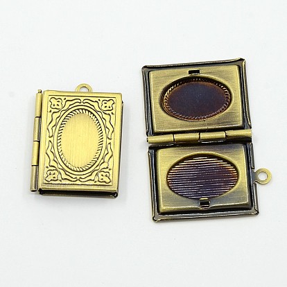 Romantic Valentines Day Ideas for Him with Your Photo Brass Locket Pendants, Picture Frame Charms for Necklace, Antique Bronze, Rectangle