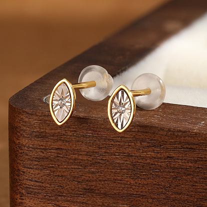 Cute and Delicate S925 Sterling Silver Clear Cubic Zirconia Stud Earrings, Horse Eye