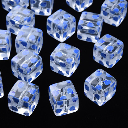 Transparent bedruckten Acryl-Perlen, Quadrat mit Fruchtmuster