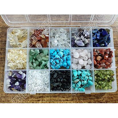 225g 15 Stil natürliche und synthetische gemischte Splitterstein-Set für DIY-Schmuckherstellung