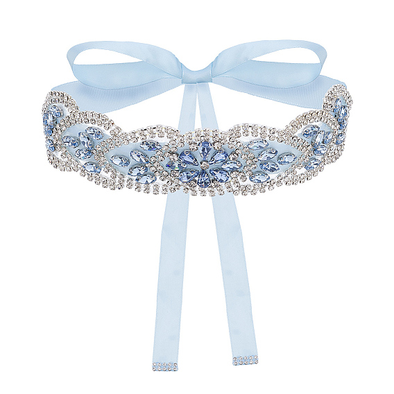 1Pc Rhinestone Eye Polyester Belts for Dress, Light Sky Blue