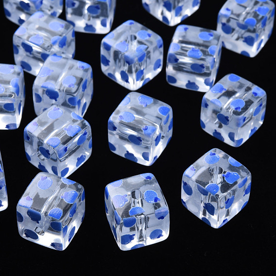 Transparent bedruckten Acryl-Perlen, Quadrat mit Fruchtmuster