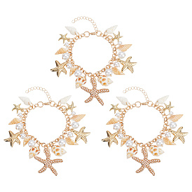 3шт. браслет с подвесками из натуральной ракушки, сплава морской звезды и пластикового жемчуга ccb, украшения на тему океана для женщин