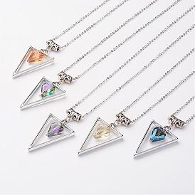 Alloy and Glass Pendant Necklaces, with Brass Chain and Spring Clasp