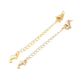 Rack Plating Brass Ends with Chain and Lobster Claw Clasps, Long-Lasting Plated, Lead Free & Cadmium Free, Dolphin