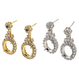 Rack Plating Brass with Cubic Zirconia Stud Earrings Finding, Lead Free & Cadmium Free