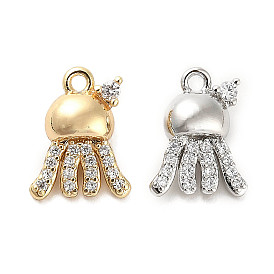 Brass Micro Pave Clear Cubic Zirconia Charms, Octopus