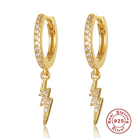 S925 Silver Earrings with Double-fold Lightning Inlaid Diamond Ear Pendants - European and American Style