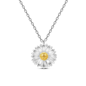 SHEGRACE Awesome Platinum Plated 925 Sterling Silver Necklace, Sunflower Pendant with Real 18K Gold Plated Bud, 15.7 inch