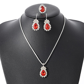 Комплекты из серег, подвесок и колец из сплава со стразами в форме капли