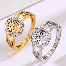 Stainless steel Rhinestone Hollow Ring, Flat Round