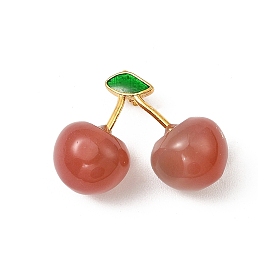 Природные подвески агат, подвески вишневые с латунной веточкой из зеленой эмали, золотые