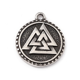 304 Stainless Steel Pendants, Viking Valknut Symbol, Flat Round with Triangle