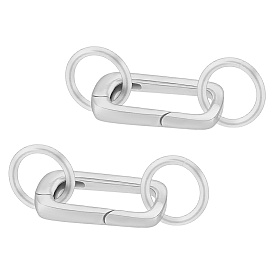 2 шт. 925 Кольца с пружинным затвором из стерлингового серебра, прямоугольные