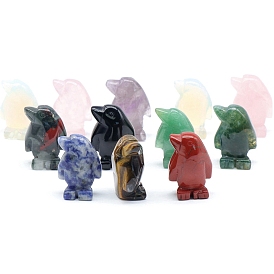 Gemstone Carved Penguin Figurines, for Home Office Desktop Feng Shui Ornament