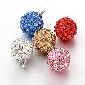 Argile strass polymère charmes ronds, avec 304 accessoires en acier inoxydable, 10.5~11mm, Trou: 1.5mm