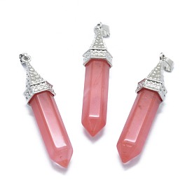 Gemstone Pointed Pendants, with Alloy Findings, Bullet