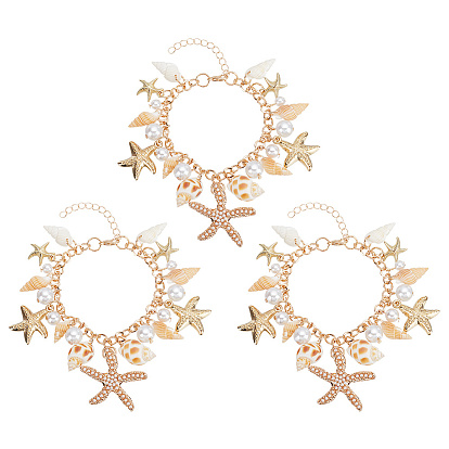 3шт. браслет с подвесками из натуральной ракушки, сплава морской звезды и пластикового жемчуга ccb, украшения на тему океана для женщин