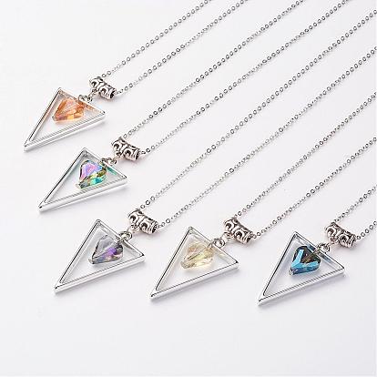 Alloy and Glass Pendant Necklaces, with Brass Chain and Spring Clasp