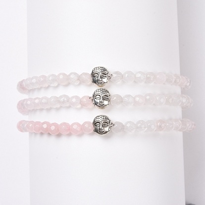 Natural Gemstone Stretch Bracelets, with Alloy Buddha Beads